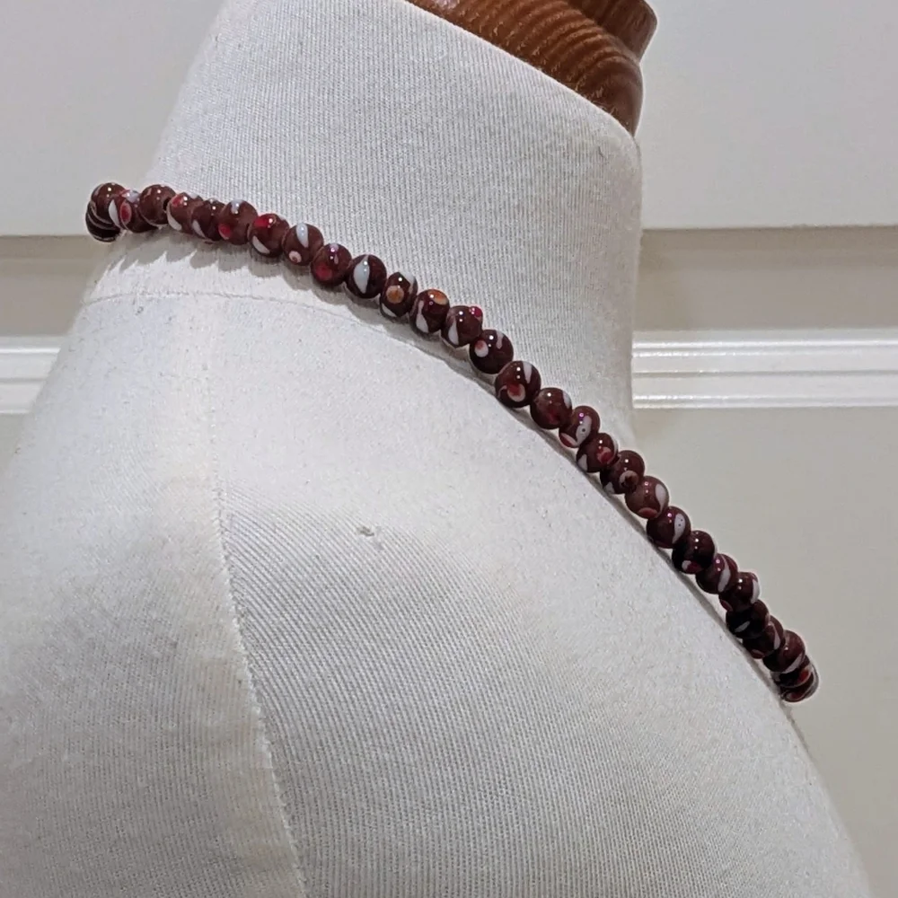 NWOT Beckwoman 18" Medium Hand Blown Brown Glass Beads with Red Dots - Picture 6 of 7